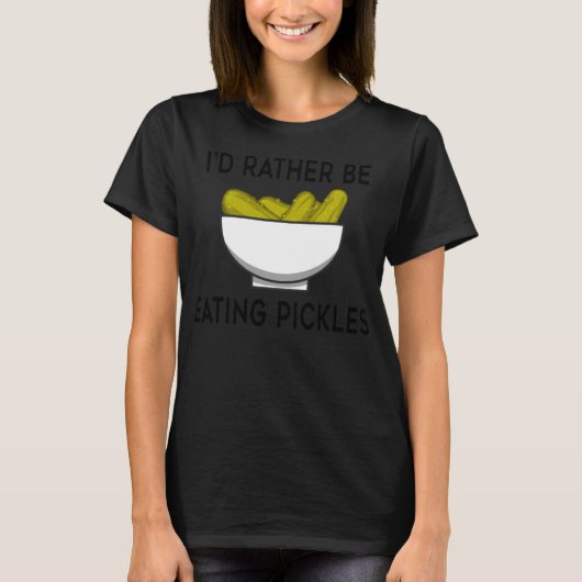 ピクルスを食べる面白いフレーズキュウリ野菜 Tシャツ (正面)