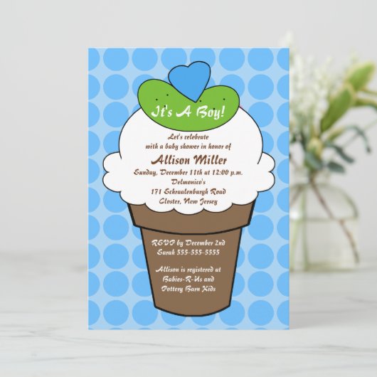 ピクルス及びアイスクリームの男の子のベビーシャワー 招待状 (スタンド正面)