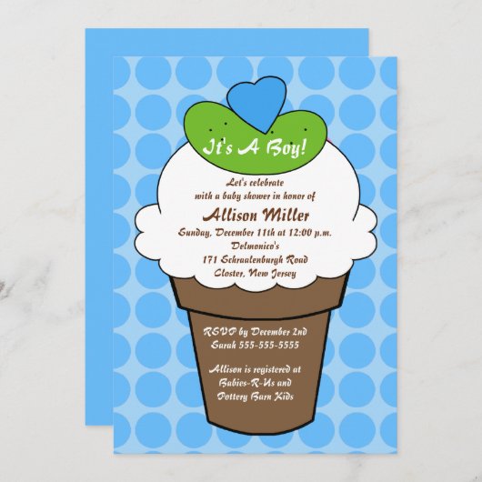 ピクルス及びアイスクリームの男の子のベビーシャワー 招待状 (正面/裏面)