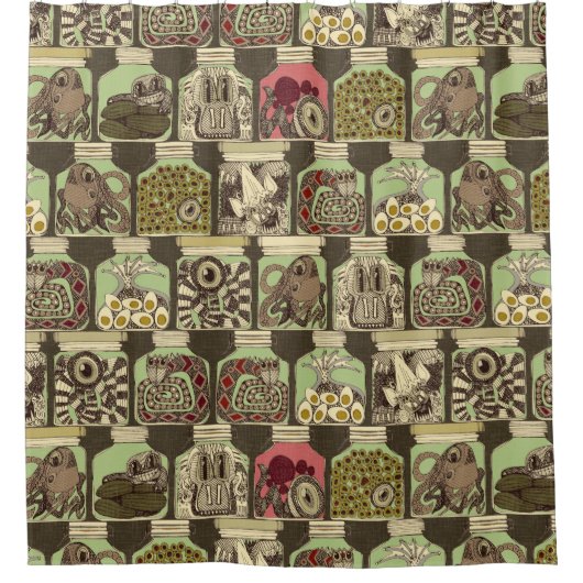 ピクルス風変わりヴィンテージ シャワーカーテン (正面)