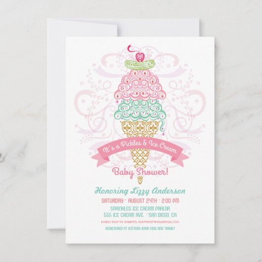 ピクルス&アイスクリームガールベビーシャワー招待状 招待状 (正面)