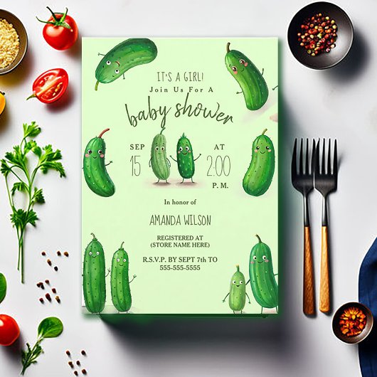 ピクルス キュウリ グリーン ファンシー ベイビー シャワー 招待状