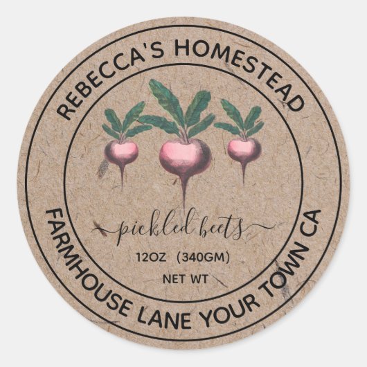 ピクルス ビーツ クラフト紙 缶詰ラベル ラウンドシール (正面)