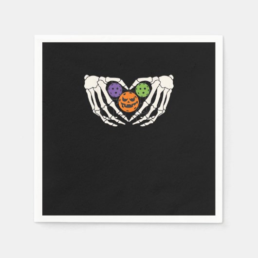 ピクルハロウィンおもしろいスケルトン手ハートカボチャ スタンダードカクテルナプキン (正面)