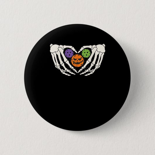 ピクルハロウィンおもしろいスケルトン手ハートカボチャ 缶バッジ (正面)