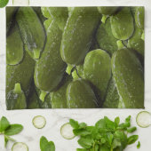 ピクルパターンフレッシュグリーンキュウリ漬物 キッチンタオル (折り畳み)