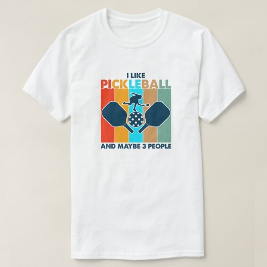 ピクルボールが好きで、3人くらいパドルおもしろい好き Tシャツ (デザイン正面)
