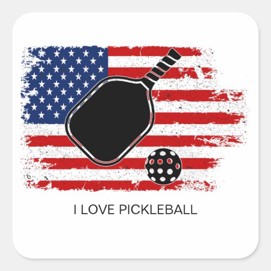 ピクルボールのアメリカ国旗が大好パーソナライズされたき スクエアシール (正面)