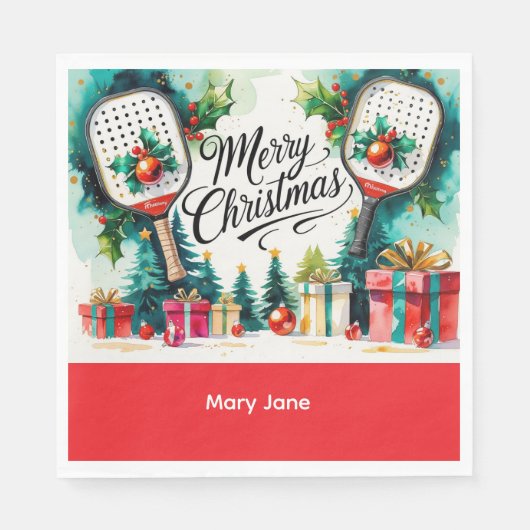 ピクルボールのクリスマスをテーマにした スタンダードランチョンナプキン (正面)