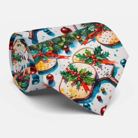 ピクルボールのクリスマスをテーマにした ネクタイ (ロール)