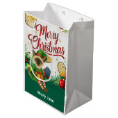 ピクルボールのクリスマスをテーマにした ミディアムペーパーバッグ (正面アングル)