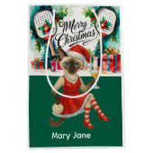 ピクルボールのクリスマスをテーマにした ミディアムペーパーバッグ (正面)