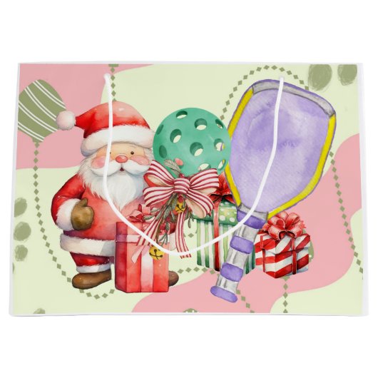ピクルボールのクリスマスをテーマにした ラージペーパーバッグ (正面)