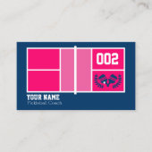 ピクルボールのコーチ、ピンクとネイビーのピクルボールコート 名刺 (正面)