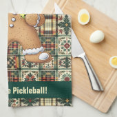 ピクルボールひざまずけ!カスタム文字 キッチンタオル (四つ折り)