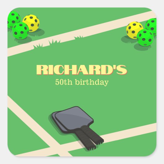 ピクルボールをテーマにしたスポーツダインキング誕生日パーティー スクエアシール (正面)