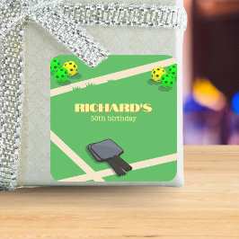 ピクルボールをテーマにしたスポーツダインキング誕生日パーティー スクエアシール