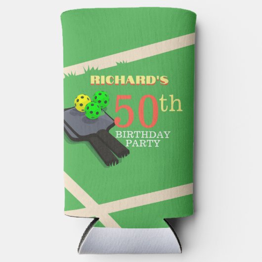 ピクルボールをテーマにしたスポーツダインキング誕生日パーティー スリム缶クーラー (正面)