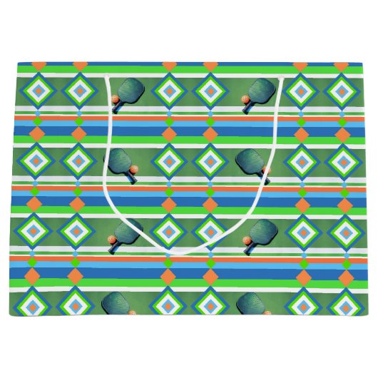 ピクルボールをテーマにした夏のパーティー ラージペーパーバッグ (正面)