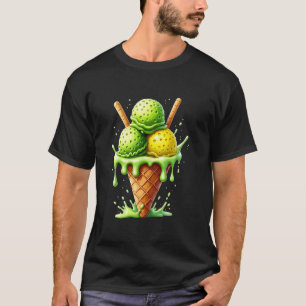 ピクルボールアイスクリームコーン水カラーおもしろいピクレブ Tシャツ