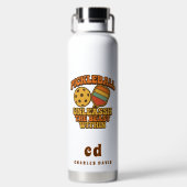 ピクルボールオレンジおもしろい引用文レトロモノグラム ウォーターボトル (背面)