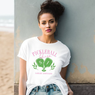 ピクルボールクイーンロゴモノグラム名前をカスタムする Tシャツ