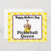 ピクルボールクイーン、イエローボールパープル、金ゴールドクラウン ポストカード (正面/裏面)