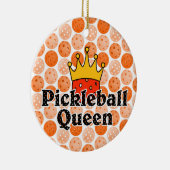 ピクルボールクイーン – オレンジ色のボール着用金ゴールドクラウン セラミックオーナメント (右)