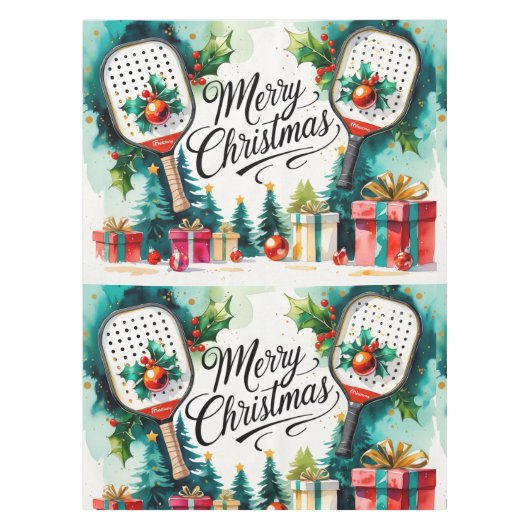 ピクルボールクリスマスをテーマにした テーブルクロス (正面)