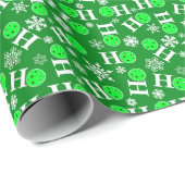ピクルボールクリスマスグリーンホワイトホーホホホー雪 ラッピングペーパー (ロールコーナー)