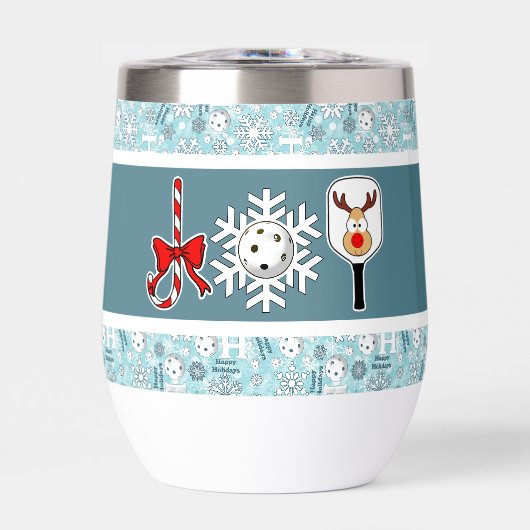 ピクルボールクリスマスジョイスノーフレークブルーとホワイト (正面)