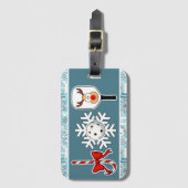 ピクルボールクリスマスジョイスノーフレークブルーとホワイト ラゲッジタグ (正面縦)