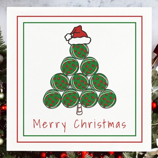 ピクルボールクリスマスツリーメリークリスマスホリデー スタンダードカクテルナプキン
