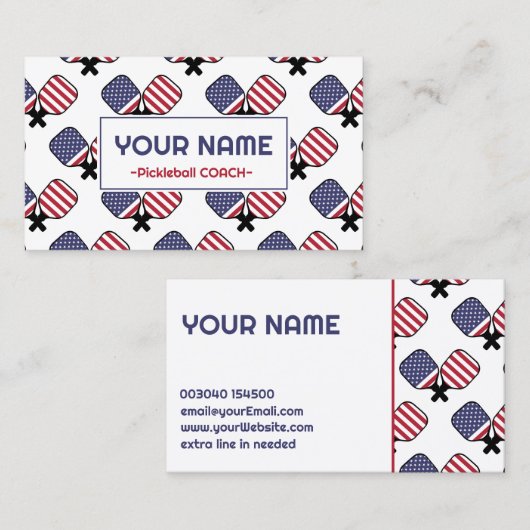 ピクルボールコーチ – 白のアメリカのパターン 名刺 (正面/裏面)