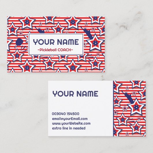 ピクルボールコーチ – 白のアメリカのパターン 名刺 (正面/裏面)