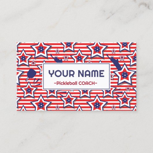ピクルボールコーチ – 白のアメリカのパターン 名刺 (正面)