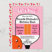 ピクルボールコート誕生日パーティーピンクオレンジ写真 招待状 (正面/裏面)