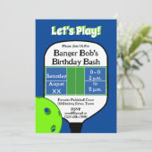 ピクルボールコート誕生日パーティーブルーグリーンフォト 招待状 (スタンド正面)