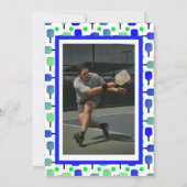 ピクルボールコート誕生日パーティーブルーグリーンフォト 招待状 (裏面)