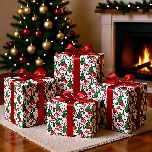 ピクルボールサンタスとクリスマスツリー ラッピングペーパー