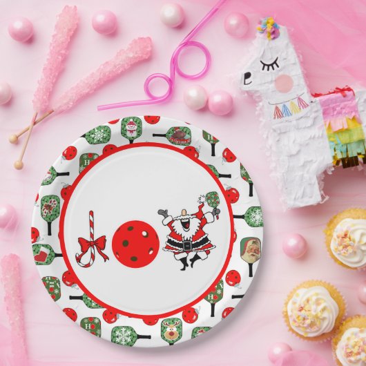 ピクルボールジョイクリスマスクリスマスパーティーレッドグリーンパドル ペーパープレート (パーティー)