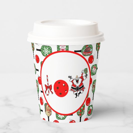 ピクルボールジョイクリスマスクリスマスパーティーレッドグリーンパドル 紙コップ (正面)