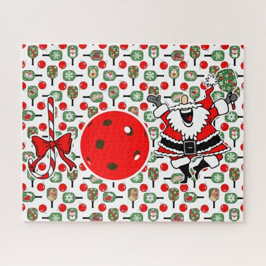 ピクルボールジョイクリスマスサンタパドルレッドグリーン ジグソーパズル (横)