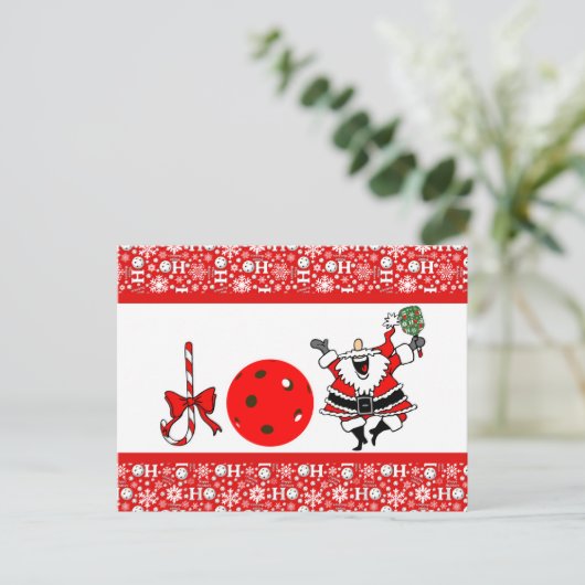 ピクルボールジョイクリスマスサ赤と白ンタ ポストカード (スタンド正面)