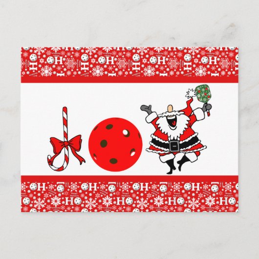 ピクルボールジョイクリスマスサ赤と白ンタ ポストカード (正面)