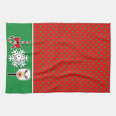 ピクルボールジョイクリスマスパーティーグリーンレッドトナカイ キッチンタオル (横)