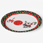 ピクルボールジョイクリスマスパーティーレッドグリーンとブラック ペーパープレート (アングル)