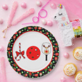 ピクルボールジョイクリスマスパーティー赤い緑オンブラック ペーパープレート (パーティー)