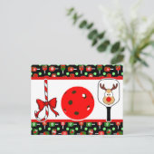 ピクルボールジョイクリスマスパーティー赤い緑オンブラック ポストカード (スタンド正面)