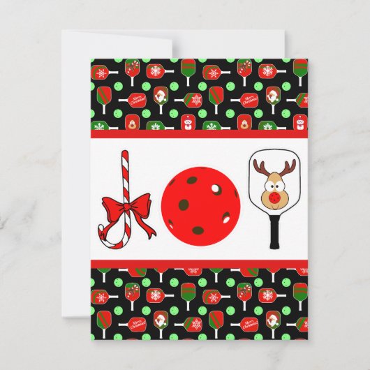 ピクルボールジョイクリスマスパーティー赤い緑オンブラック 招待状 (正面)